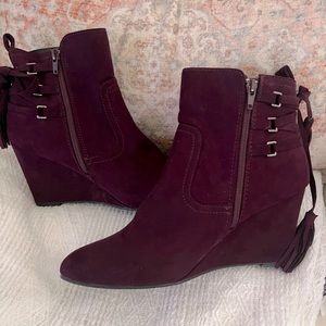 NEW CHARMING CHARLIE Maroon Velvet boots with wedge heel